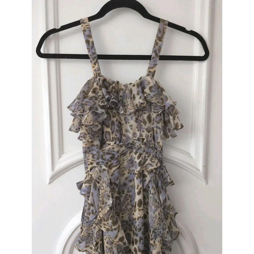 Bardot Junior Girls 10 Midi Tiered Chiffon Dress Animal Print Ruffled Straps/Tie